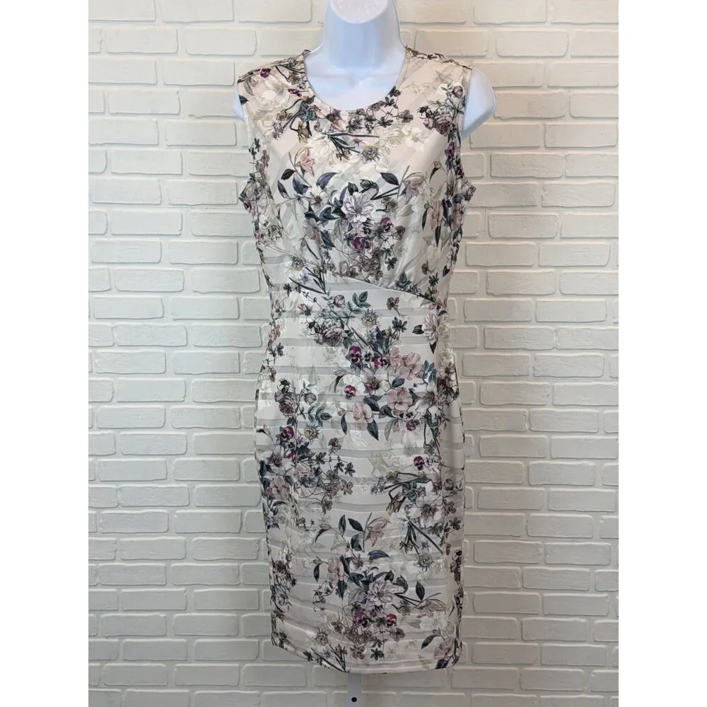Venus Floral Sheath Dress Ivory Multi Sleeveless Small - Picture 1 of 4